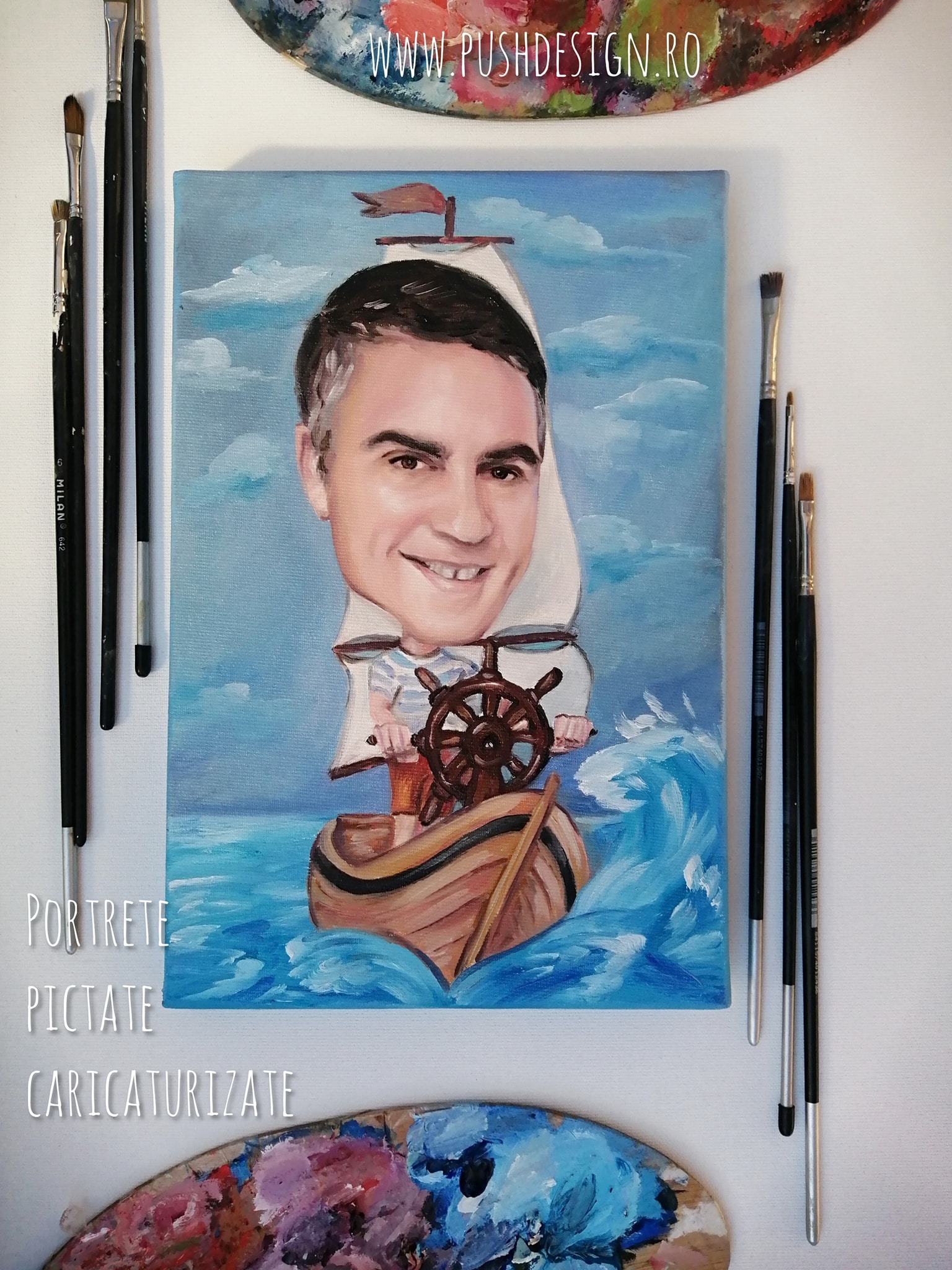 Un Portret caricaturizat - pictat in ulei pe panza - imagine 8