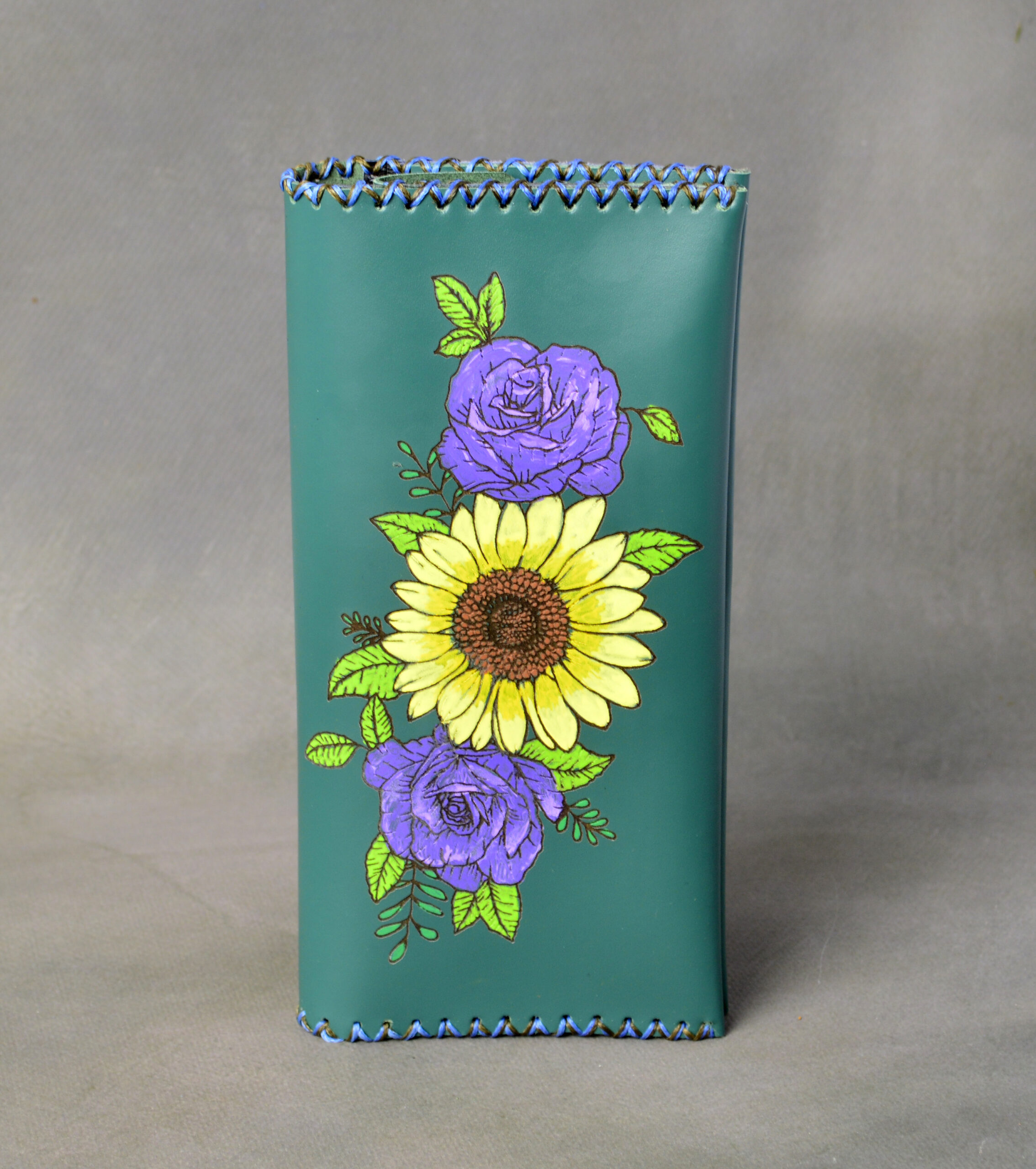 Portofel din piele naturala "FLOWERS" - imagine 3