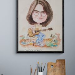 Un Portret Caricaturizat - pictat in acuarele pe hartie de bumbac