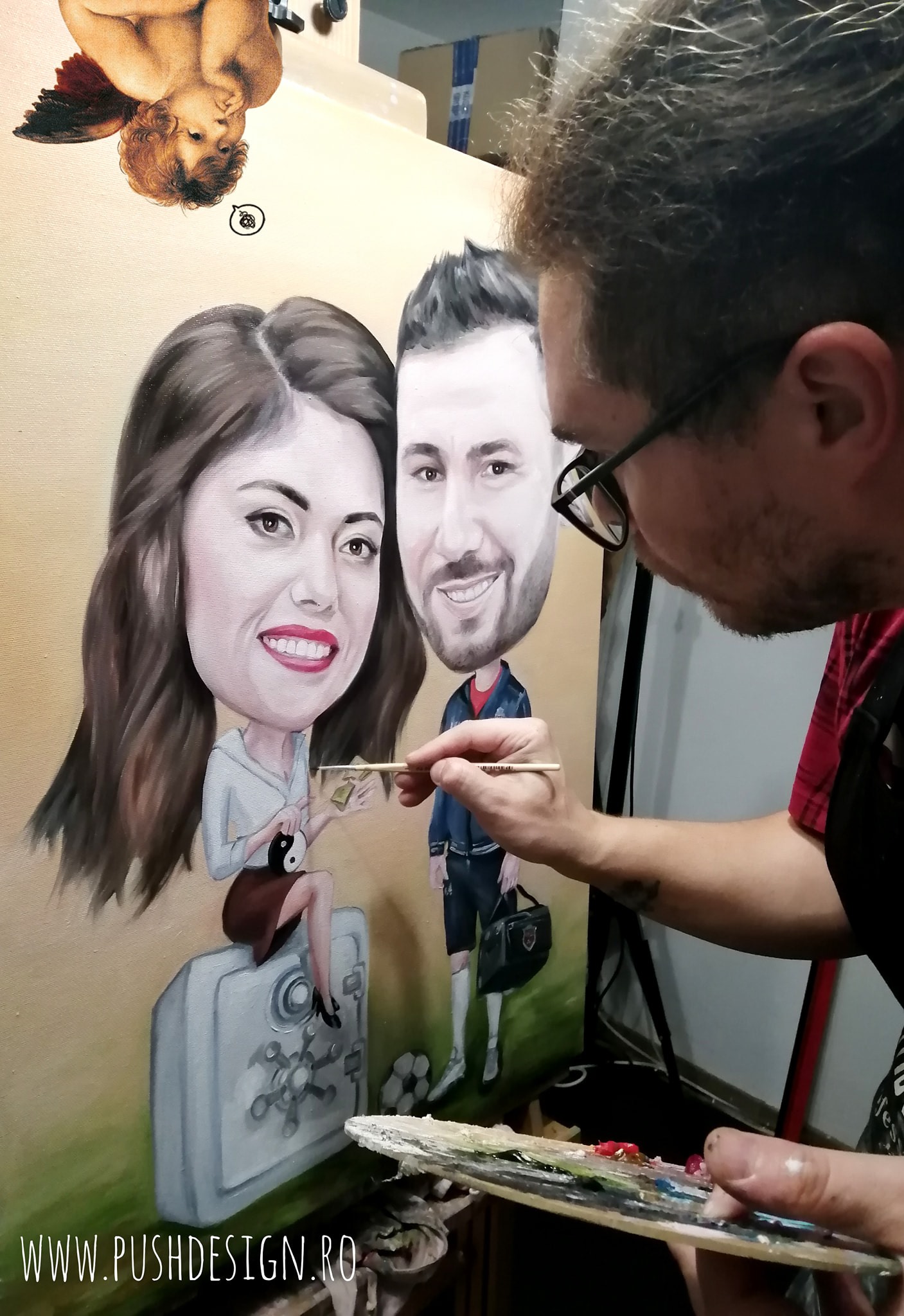 Doua Portrete caricaturizate - pictate in ulei pe panza - imagine 2