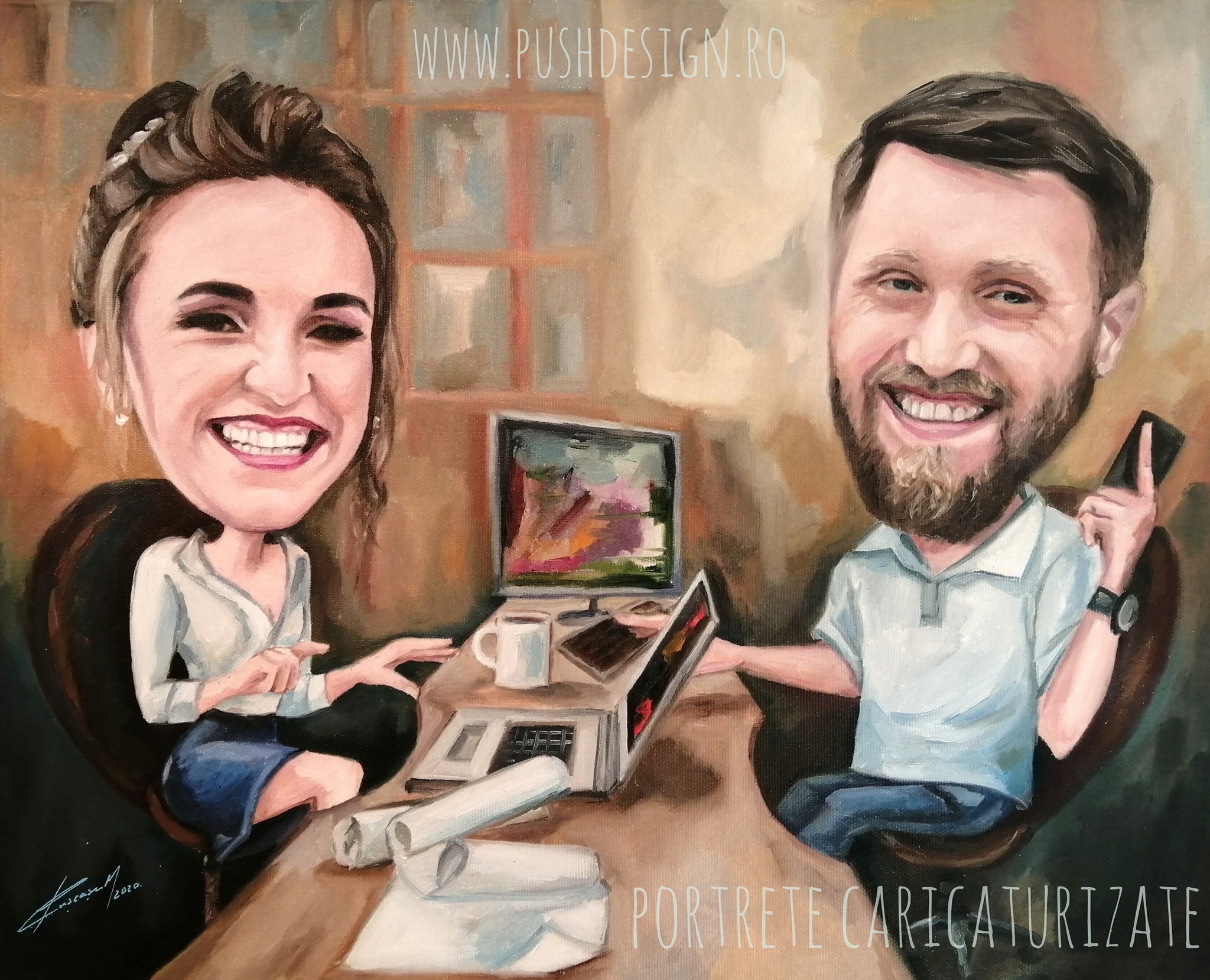 Doua Portrete caricaturizate - pictate in ulei pe panza - imagine 8