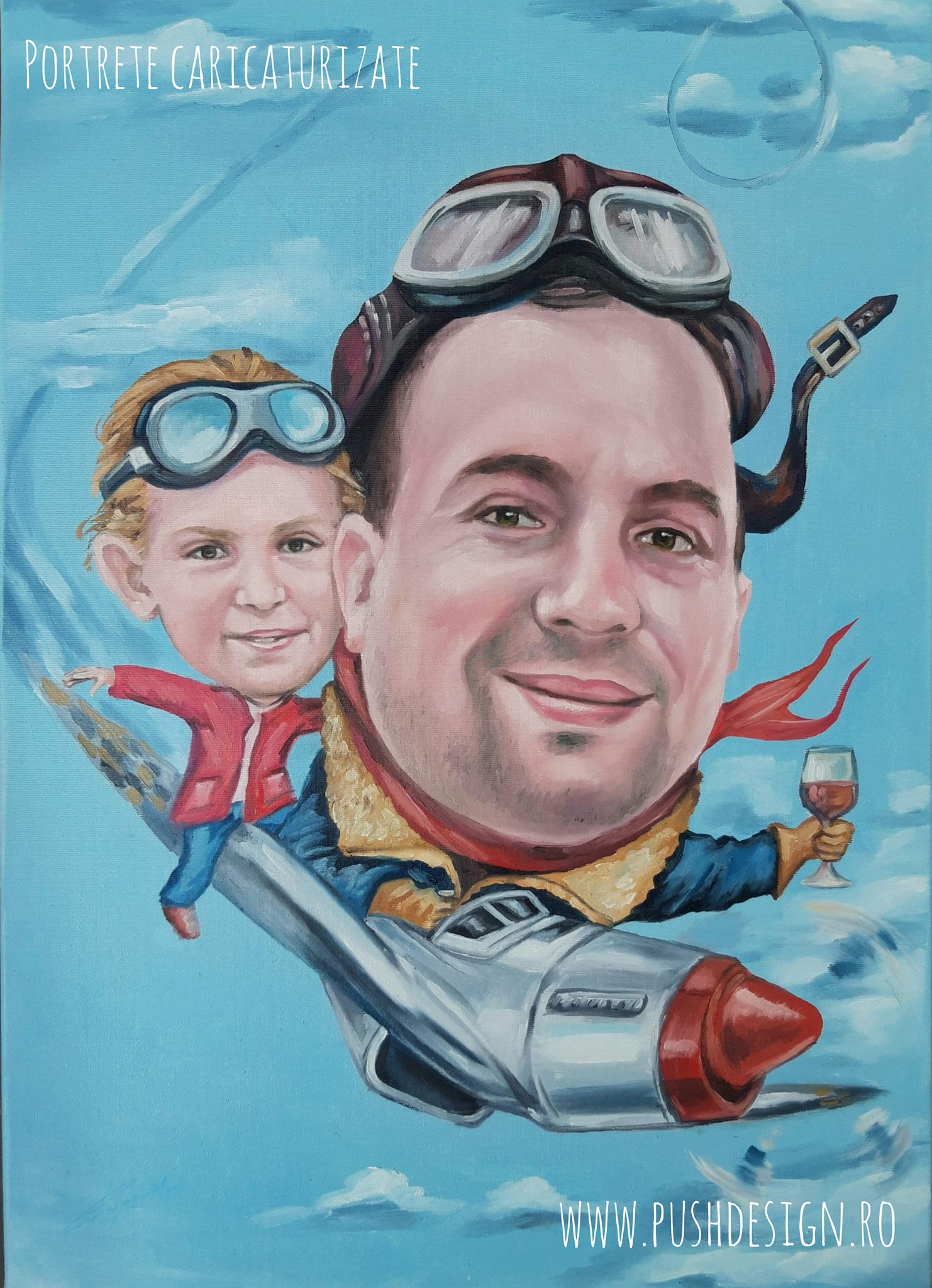 Doua Portrete caricaturizate - pictate in ulei pe panza - imagine 7