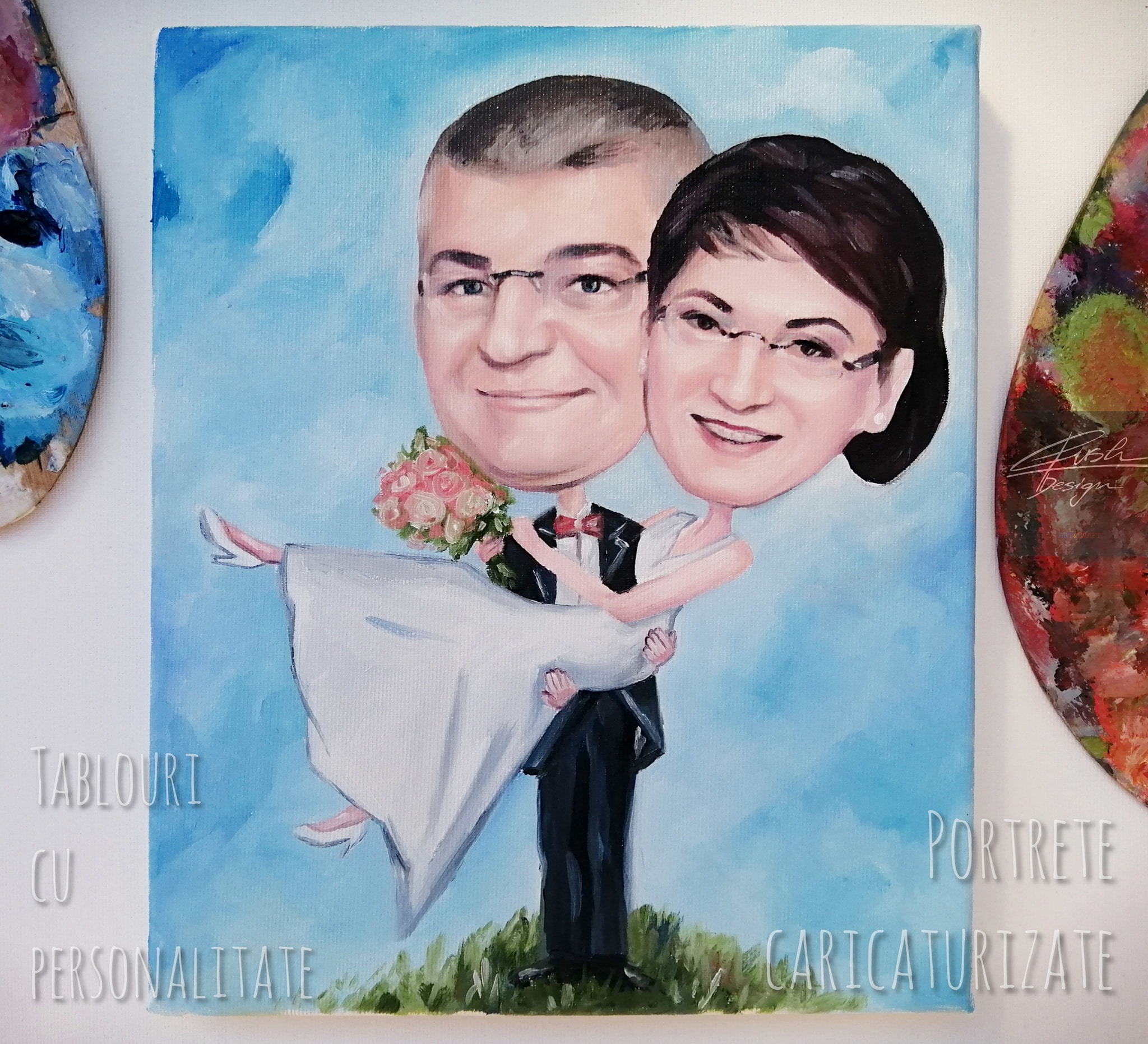 Doua Portrete caricaturizate - pictate in ulei pe panza - imagine 6