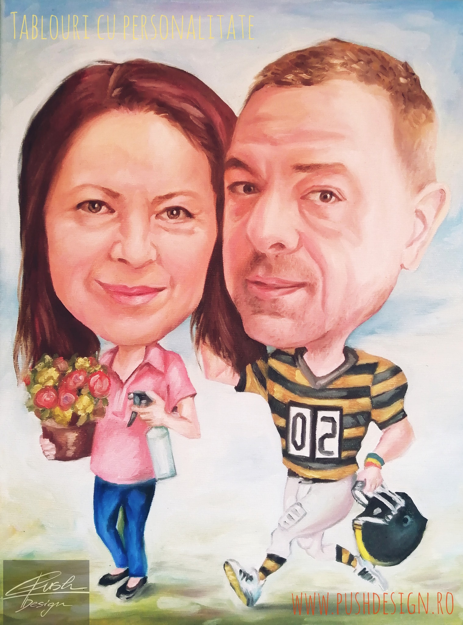 Doua Portrete caricaturizate - pictate in ulei pe panza - imagine 5