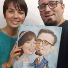 Doua Portrete caricaturizate - pictate in ulei pe panza