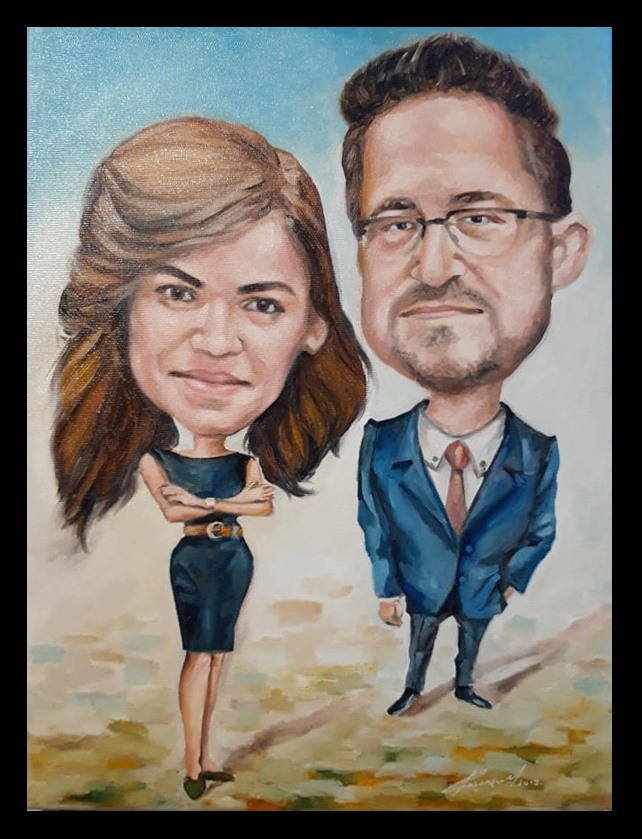 Doua Portrete caricaturizate - pictate in ulei pe panza - imagine 3
