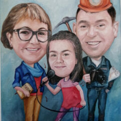 Trei Portrete caricaturizate - pictate in ulei pe panza