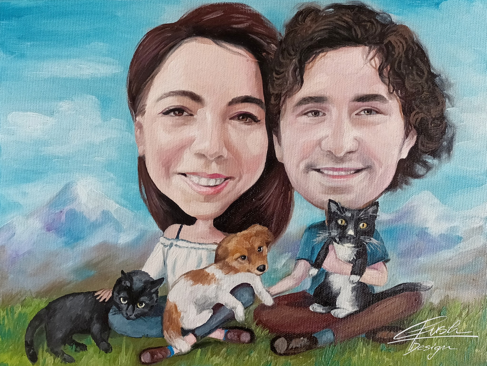 Trei Portrete caricaturizate - pictate in ulei pe panza - imagine 3